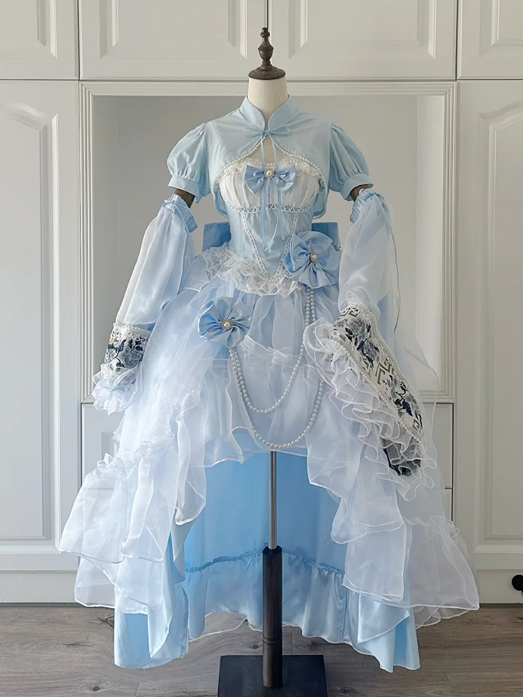 Taille Plus Top Princess Boned Verfügbare volle Größen + Set Blauer High-Low Lolita Rock