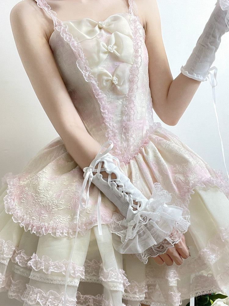 Lace-Up Style Lolita Cuffs Black Wrist Colors: Ruffled (2