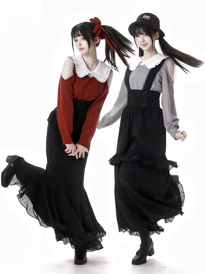 Schwarzer Maxi-Meerjungfrauenrock mit hoher Taille