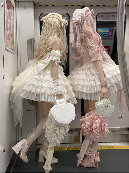 Mehrlagiges Lolita-Ballettkleid mit herzförmigem Prinzessinnen-Saum und rosa Ausschnitt und Rüschen