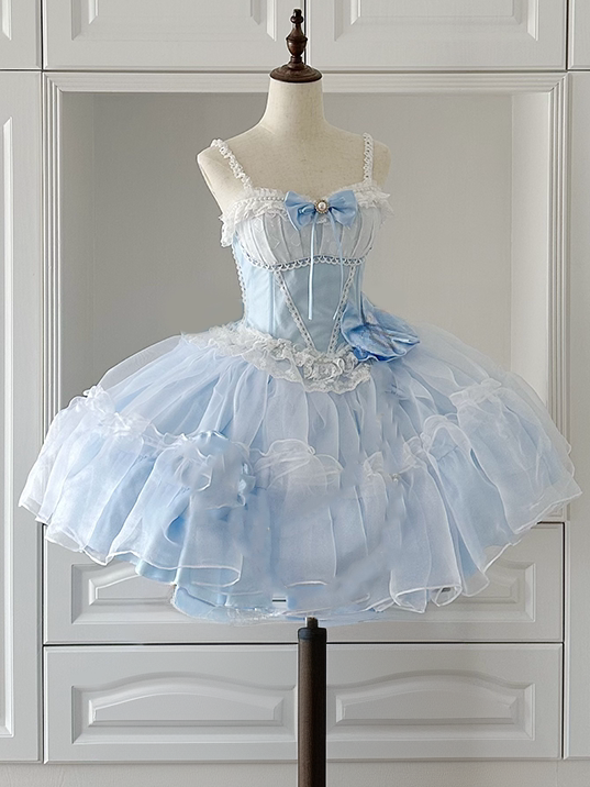 Blaues Kleid, Pullover, Größen Plus, Rock, Lolita, mit Stäbchen, erhältlich, Basken-Taille, Prinzessin