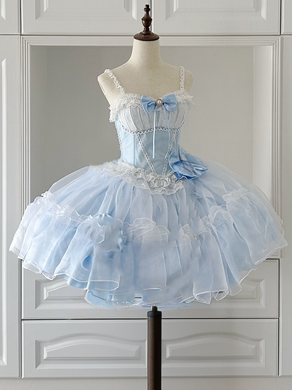 Blaues Kleid, Pullover, Größen Plus, Rock, Lolita, mit Stäbchen, erhältlich, Basken-Taille, Prinzessin