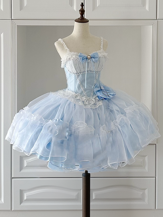 Blaues Kleid, Pullover, Größen Plus, Rock, Lolita, mit Stäbchen, erhältlich, Basken-Taille, Prinzessin