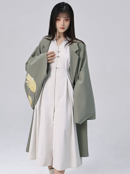 Style Robe Chemise Chinoise Col Plat Blanc Pointu -