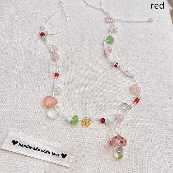 Y2K Blau/Rot/Lila Süße Halskette Pilz Perlen