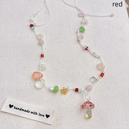 Y2K Blau/Rot/Lila Süße Halskette Pilz Perlen