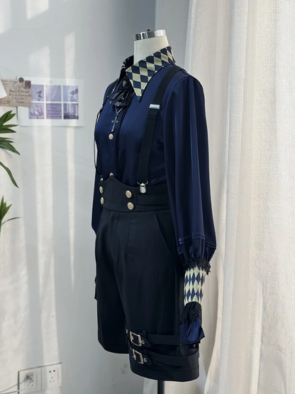 with Straight-leg Straps Lolita Ouji Shoulder Black Shorts