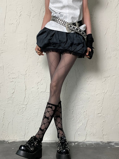 Stockings Cut-out Bowknot Y2K Underknee Design Details Black