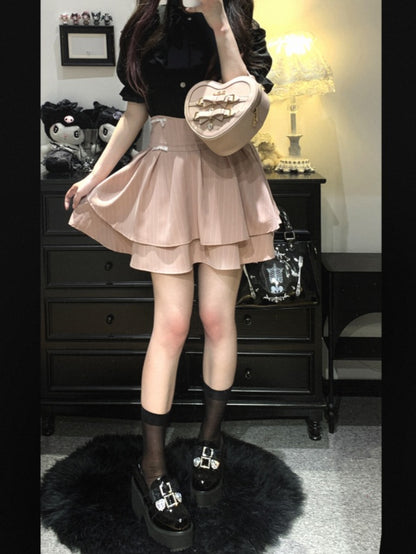 カットアウトショルダーレーストリムブラウスタイ（リボン付き） ジライケイ ブラック/レッド/ピンク/ホワイト