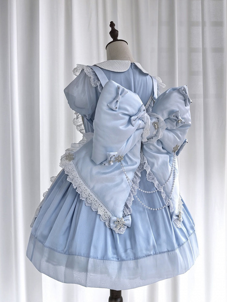 Chain with Bead Backpack Adorned Big and Blue Snowflakes Bow