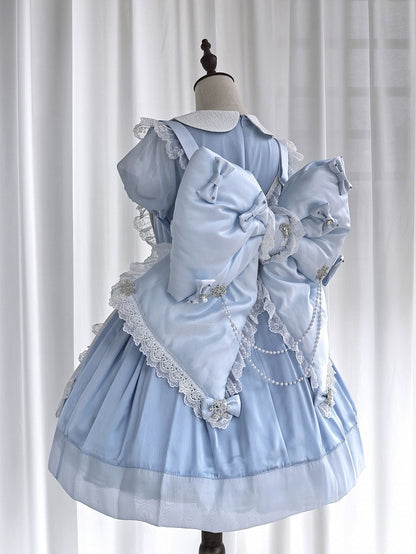 Chain with Bead Backpack Adorned Big and Blue Snowflakes Bow