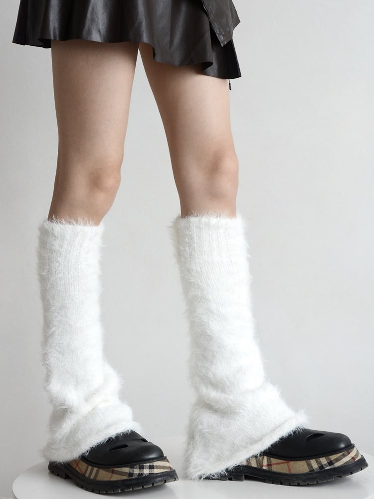 Plush Flared Knitted Leg Warm Warmers Black/White/Gray