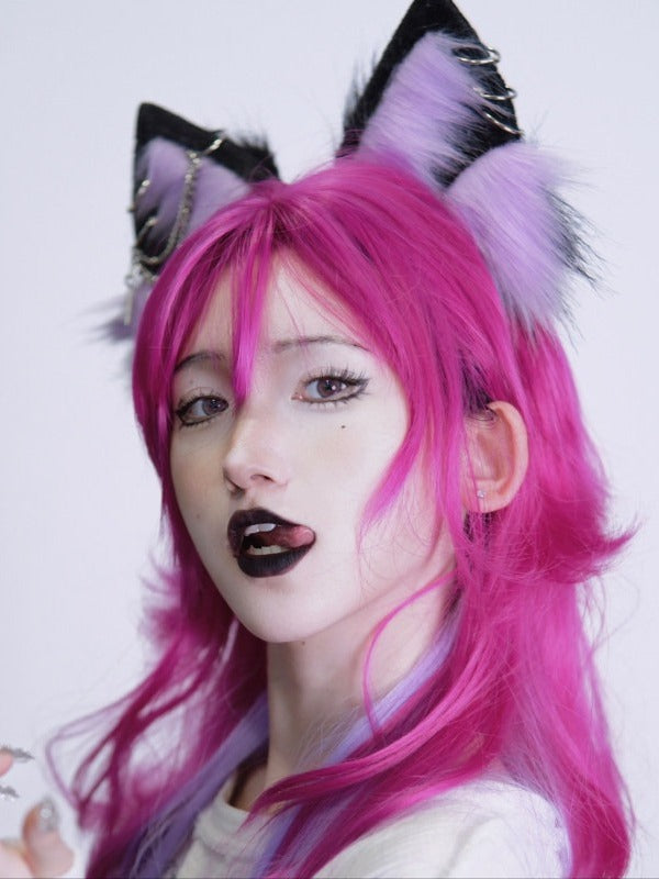 Black & Purple Gothic Wolf Ear KC with Cross Decoration - Strange Sugar