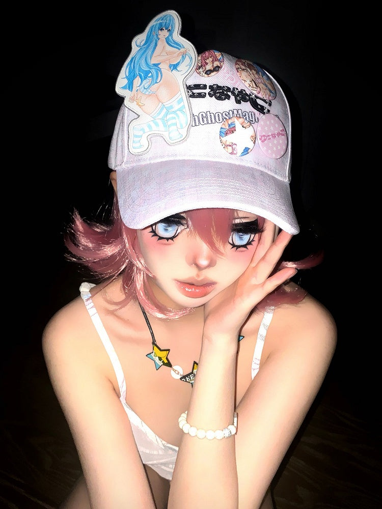 Adjustable Fashion Pink Plaid  Hat Gyaru Cap