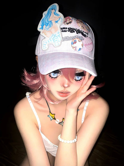 Adjustable Fashion Pink Plaid  Hat Gyaru Cap