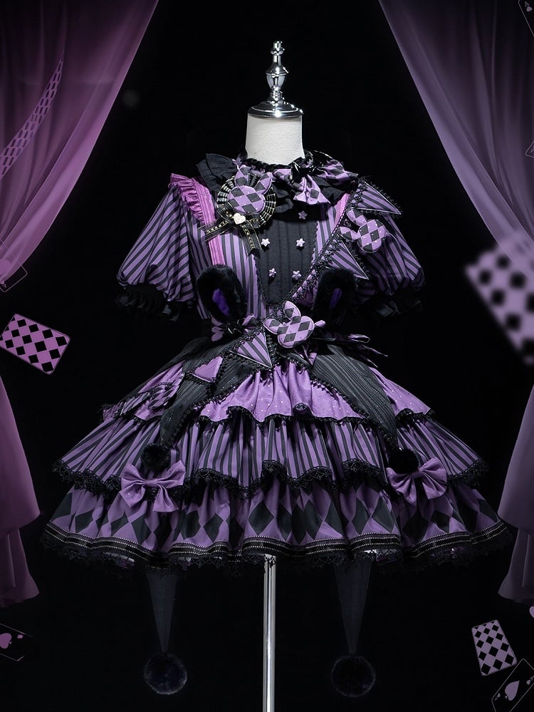 Sweet Purple Theme Pattern Circus OP Lolita Dress Vibes Bunny Kuromi Striped