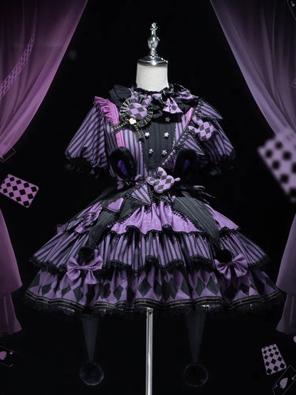 Sweet Pattern Striped Theme Circus Kuromi Vibes Lolita Bunny Purple Dress OP