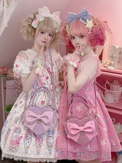 Multicolor Sparkling Bowknot Lolita Handbag - Sheep Puff