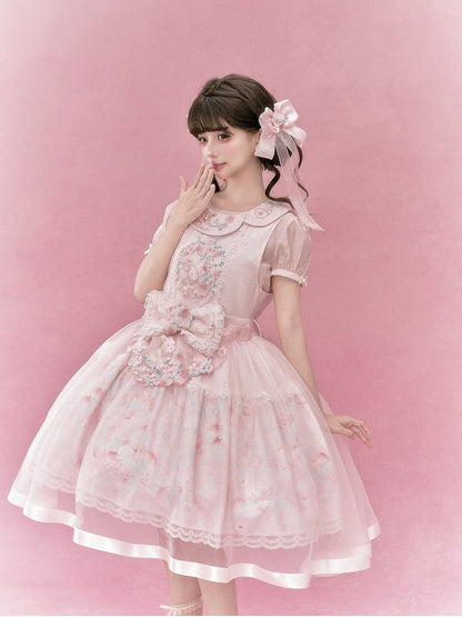 Sweet Lolita Pink Short-Sleeve Top - Yimu Walnut