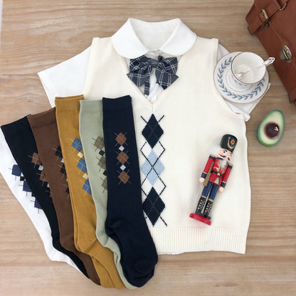 Retro Diamond Pattern Socks Colors 6 Calf