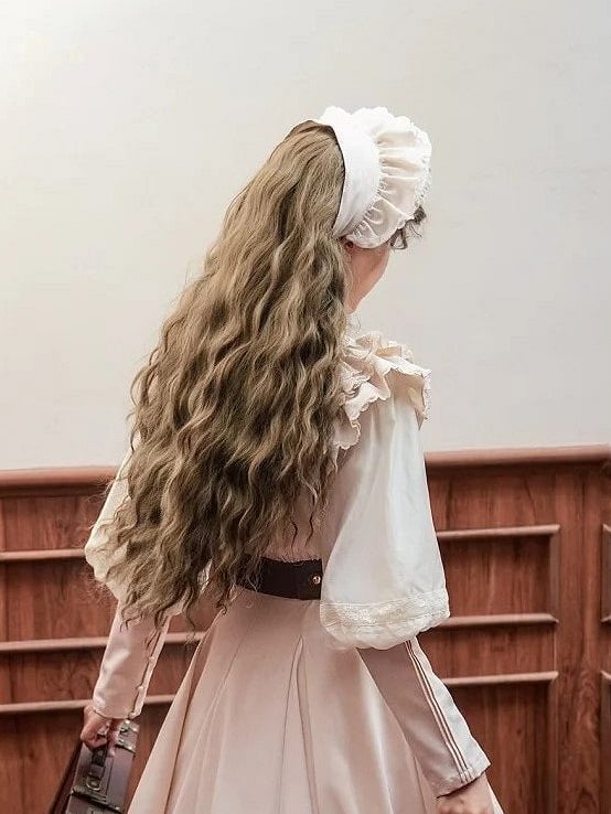 Black and Beige Lace Trim Lolita Bonnet by Bunny Magic Forest