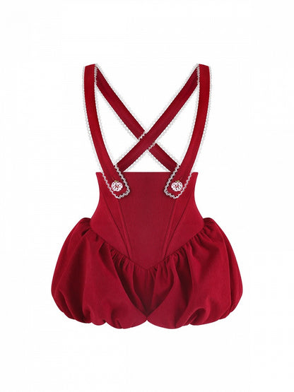 Salopette Short Bulle Rouge Dentelle - Sérénité