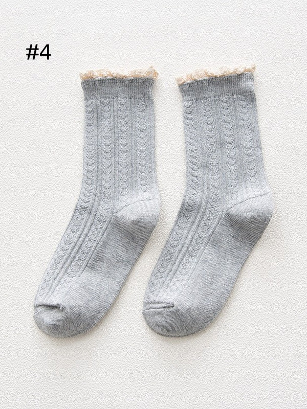 7 Options Sweet Ruffled Cuff Calf Socks