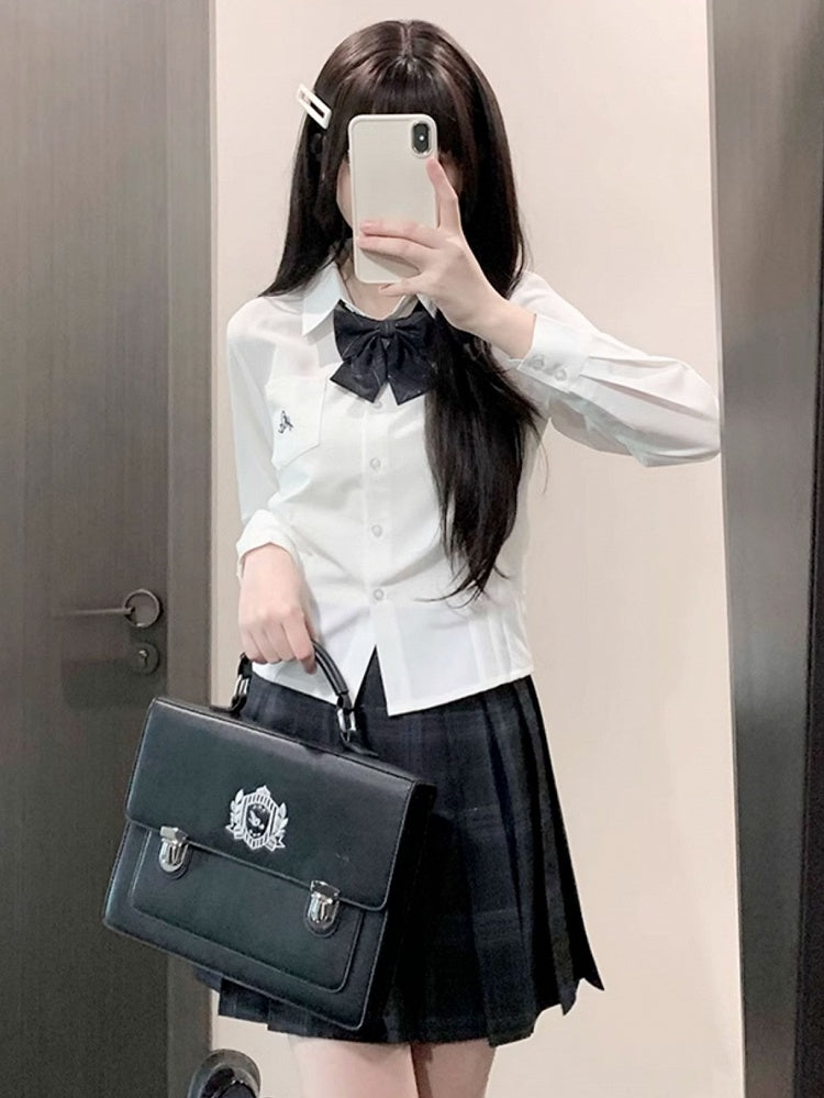 Letter Style Preppy JK Shirt White Uniform Embroidery