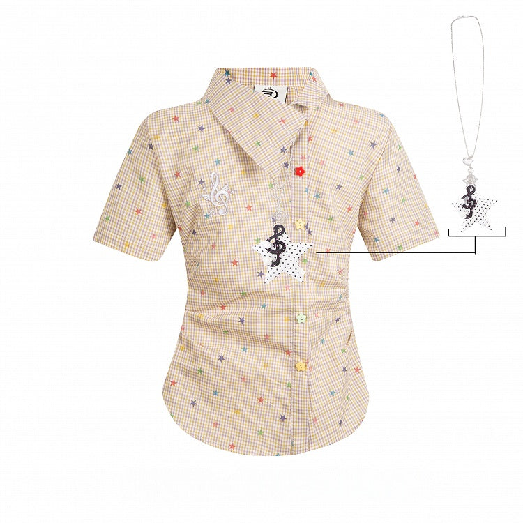 Asymmetric Star Print Shirt with Music Note Pendant - Languid Park