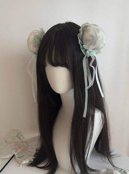 Chinoiserie Green/Pink Hairclips Lolita