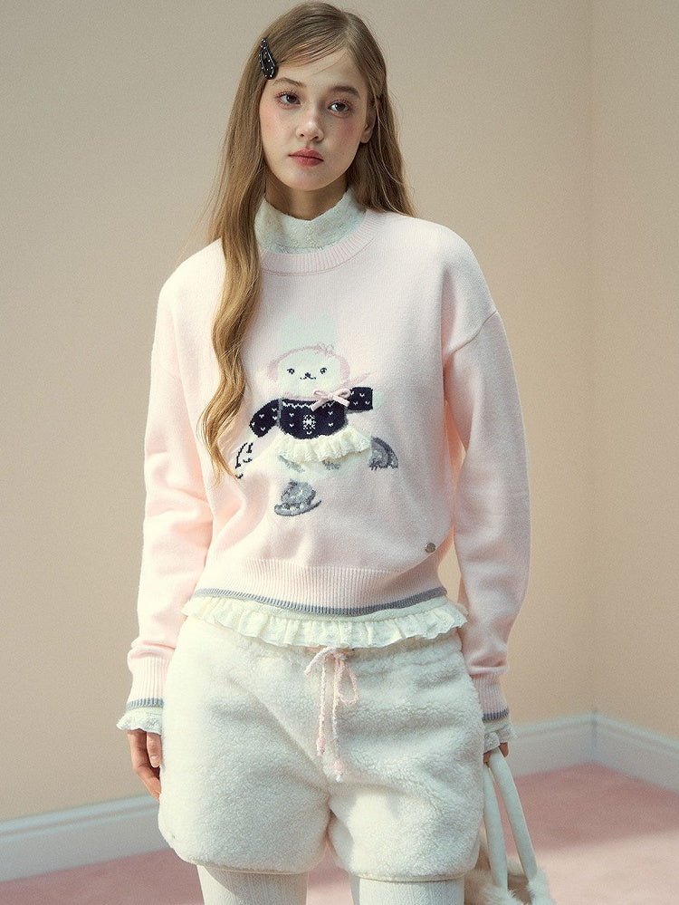 with Drawstring Waist Faux Cream White Fur Shorts