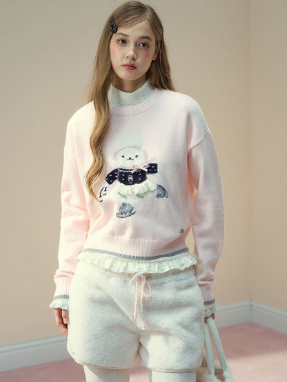 with Drawstring Waist Faux Cream White Fur Shorts