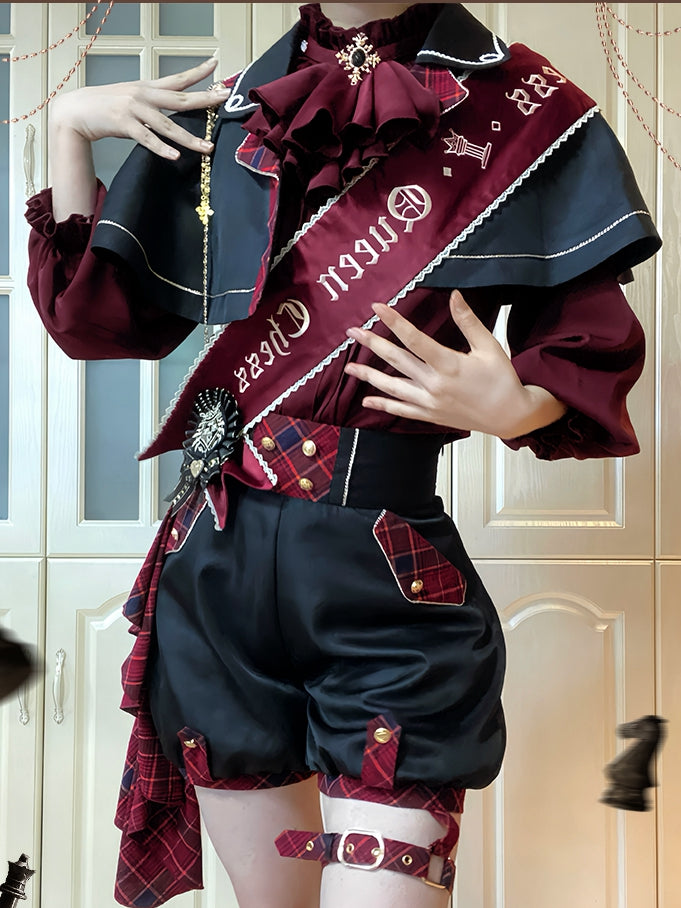 Black and Red Gryffindor Plaid Pattern Ouji Lolita Set Cape + Shorts