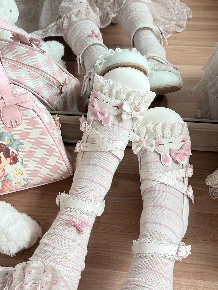 Design Details Pattern Crisscross Lace Applique Shoes Trim Sweet Polka-dot Lolita White Bowknot Bunny