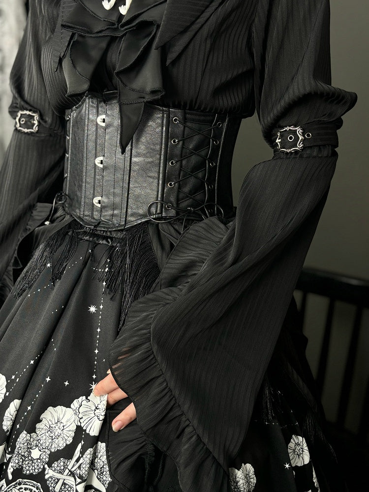 Black Pointed Shirt Flat Lolita Gothic Collar Long Available Sizes Plus Sleeves Layered