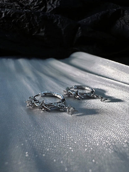 Silver Star Pendant Rhinestone Earrings - Insomnia Artist