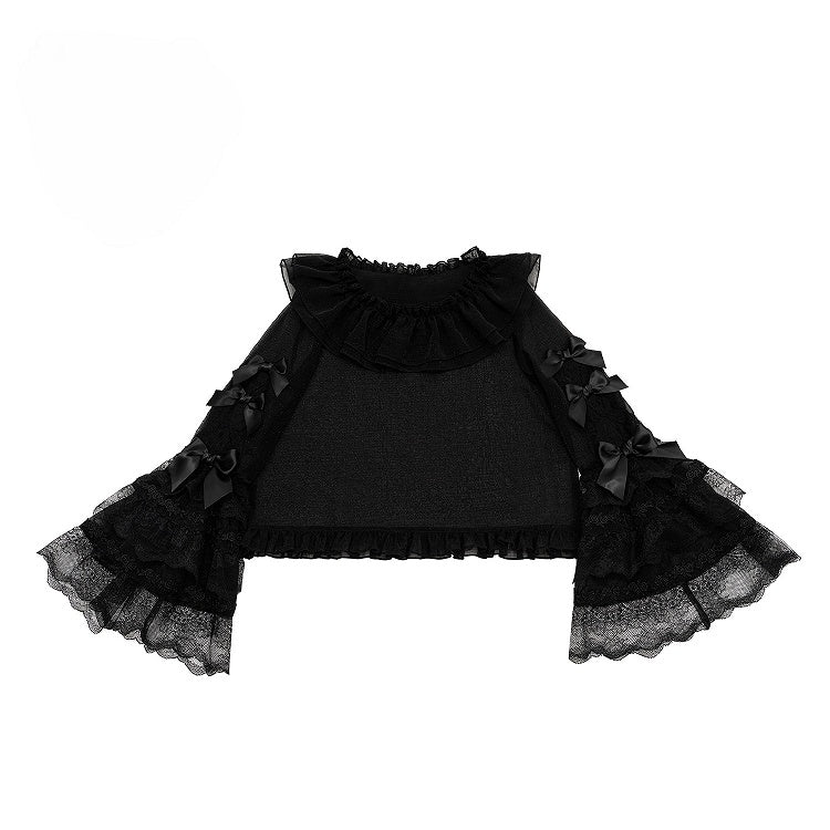 with Black Accents Lace Lolita Bow Bell Sleeves Blouse
