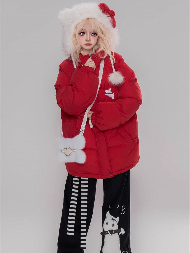 Black/Red Cute Puppy Hooded Jacket with Free Bone Shaped Crossbody