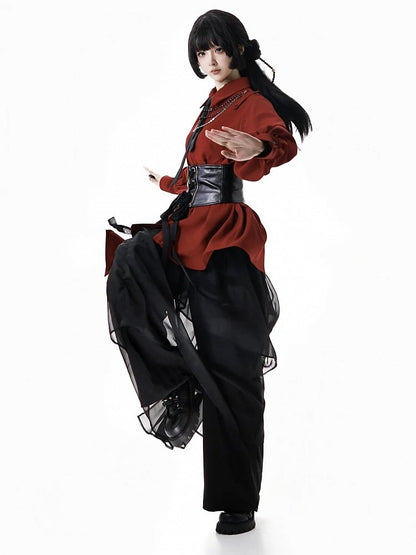 Loose Black Fit Chiffon Pants Overlay with Draping