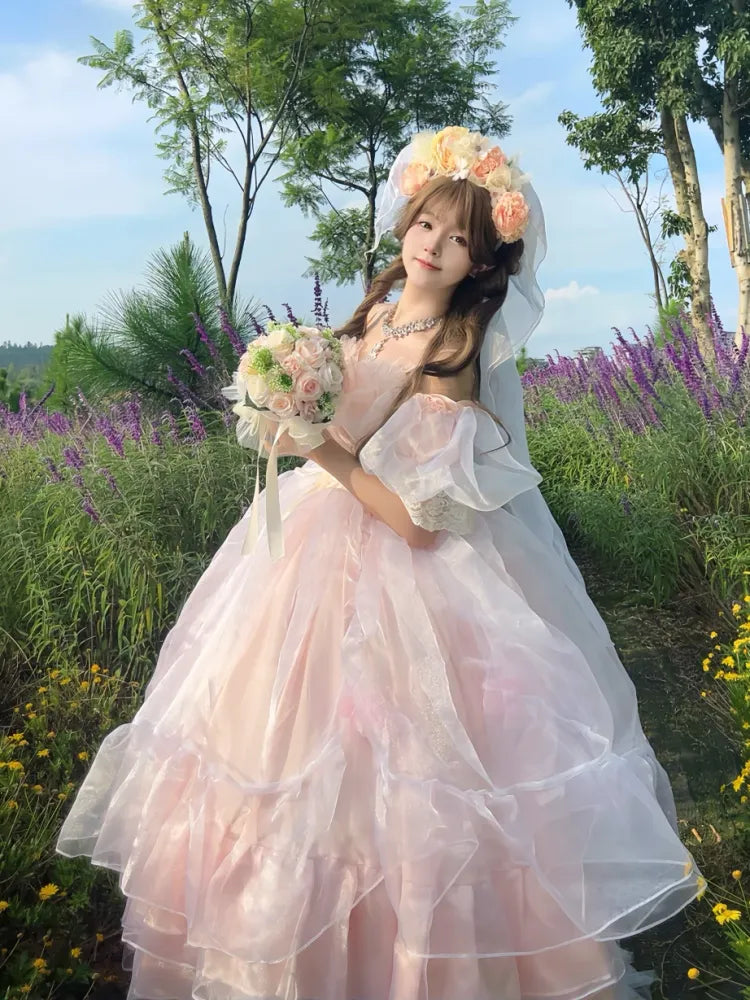 Hanayome Available Pink Basque Waist Lace-up Gorgeous Plus Sizes Hime Dress