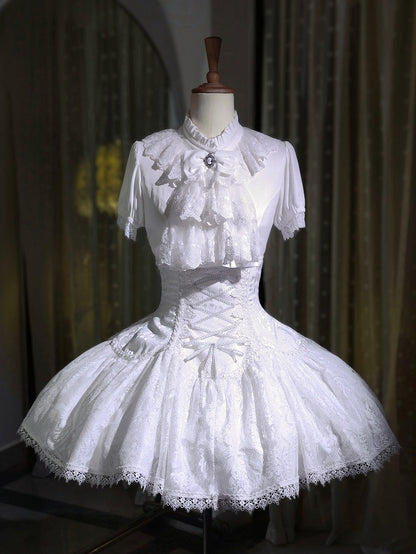 Sleeves Ruffle Short Shiro Gothic Neckline Shirt Lolita White