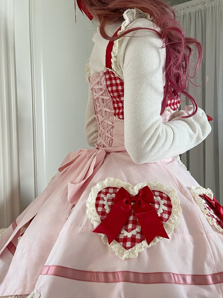 Shape Pink Embroidery Applique Lolita JSK Red Heart Hem Cake and