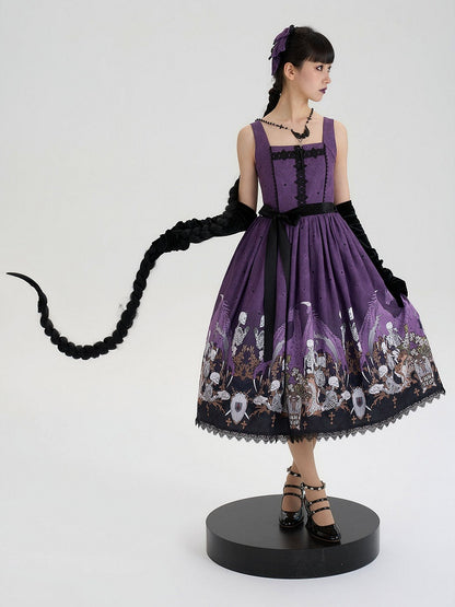 Purple Square Neck Skeleton Cross Gothic JSK - NnSTAR