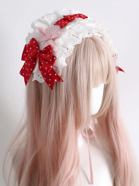 Strawberry-Themed Lace Lolita (White Accent) Set 4-Color Hairband