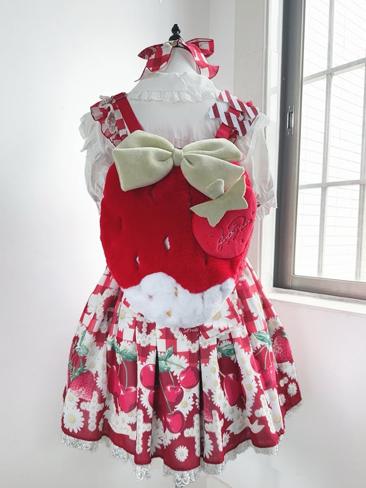 Red Black Pink Plush / Strawberry Backpack