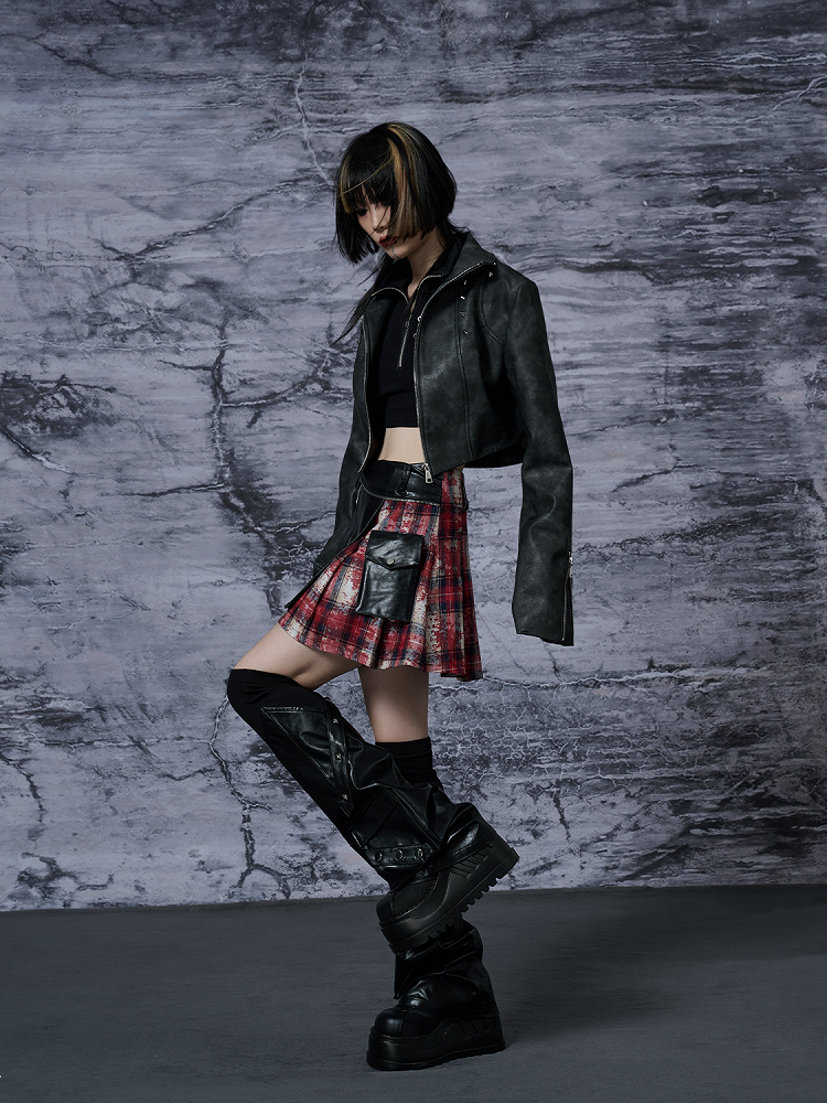 with Rock PU Leg Pockets Studded Warmers Black Punk