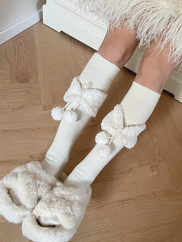 Sweet Bowknot Stockings with Pompoms