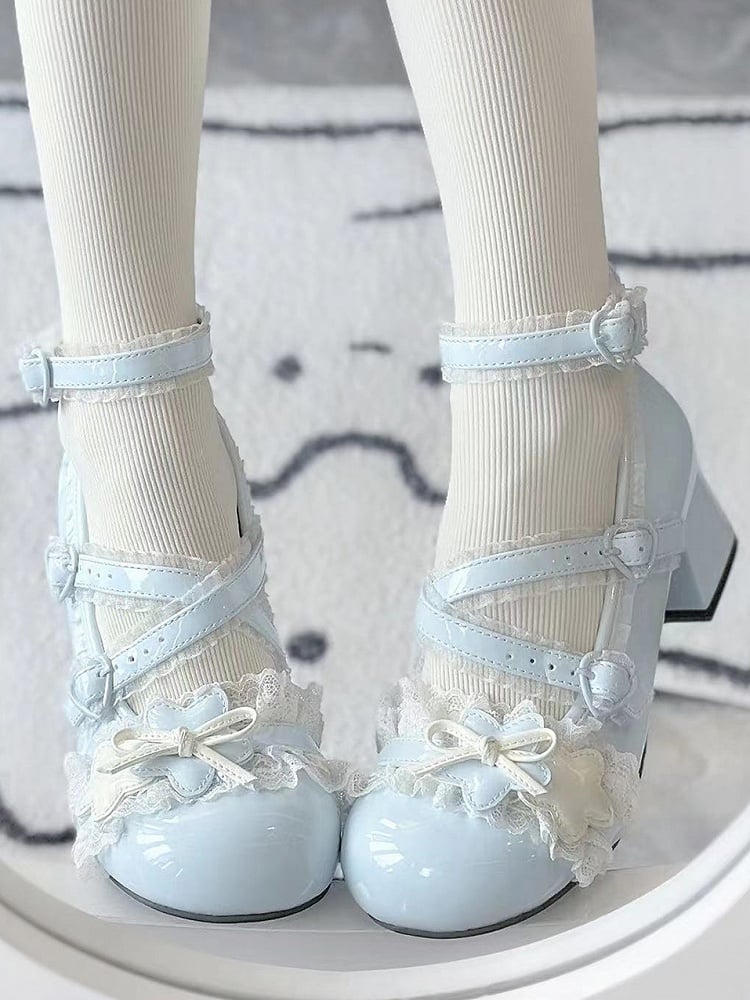 Blue Sweet PU in Lace with Edging Janes Mary Lolita