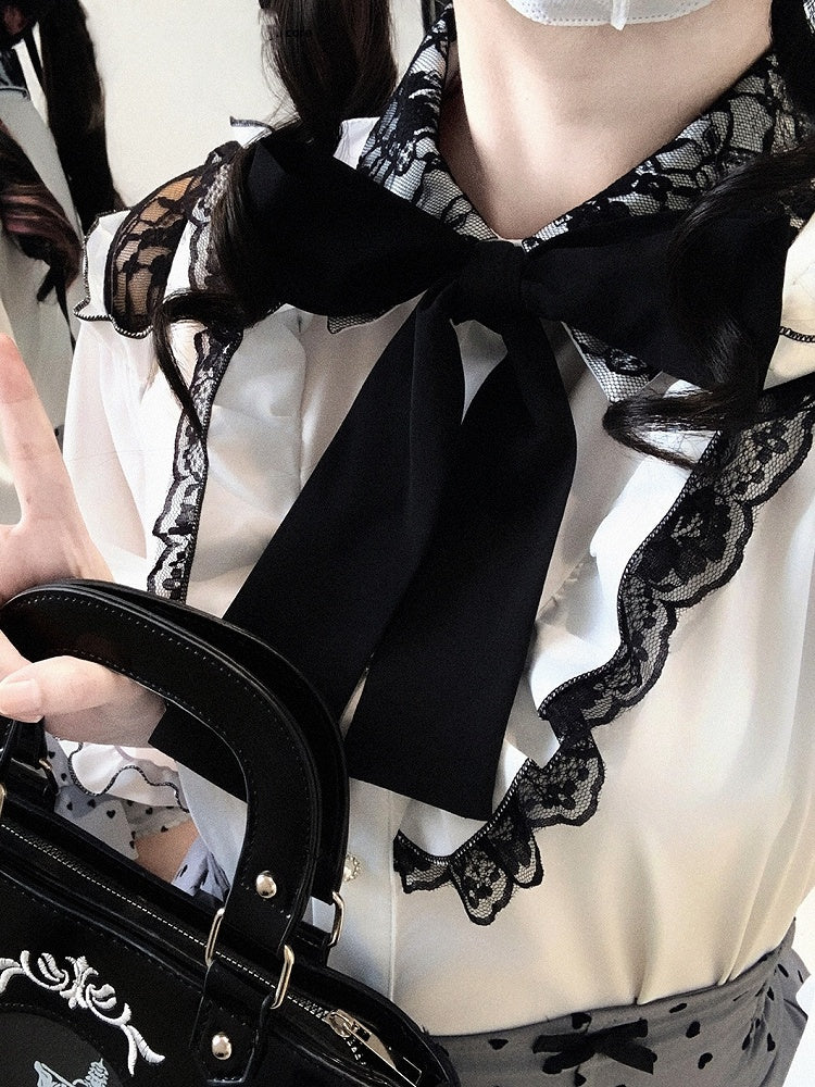 Blouse Bow Kei | Jirai Tie Lace with Shoulder Detachable Cut-Out