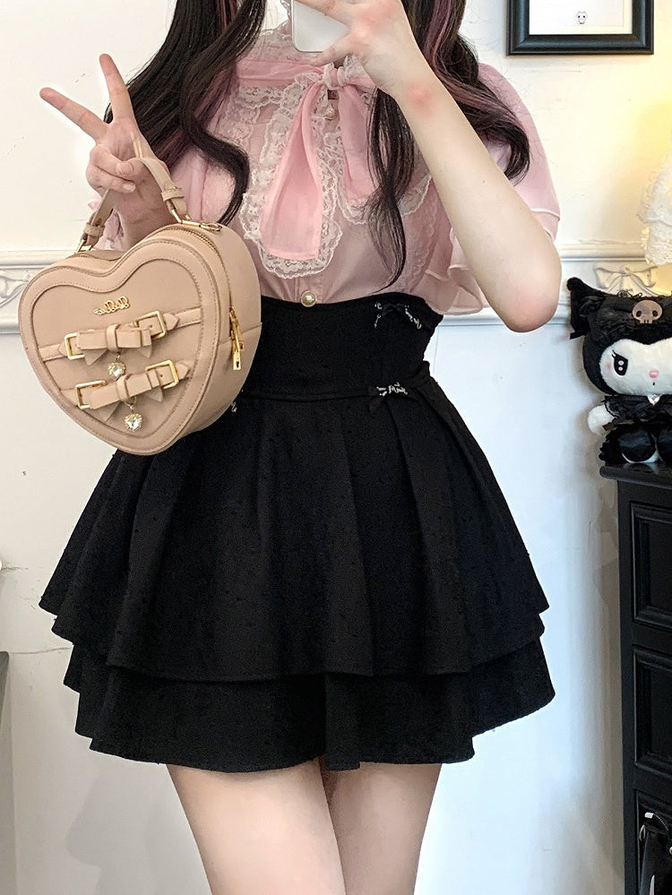 レースネックライン ジライ ブラック/ピンク/ホワイト ショールブラウス kei セルフタイ ボウトリム シフォン